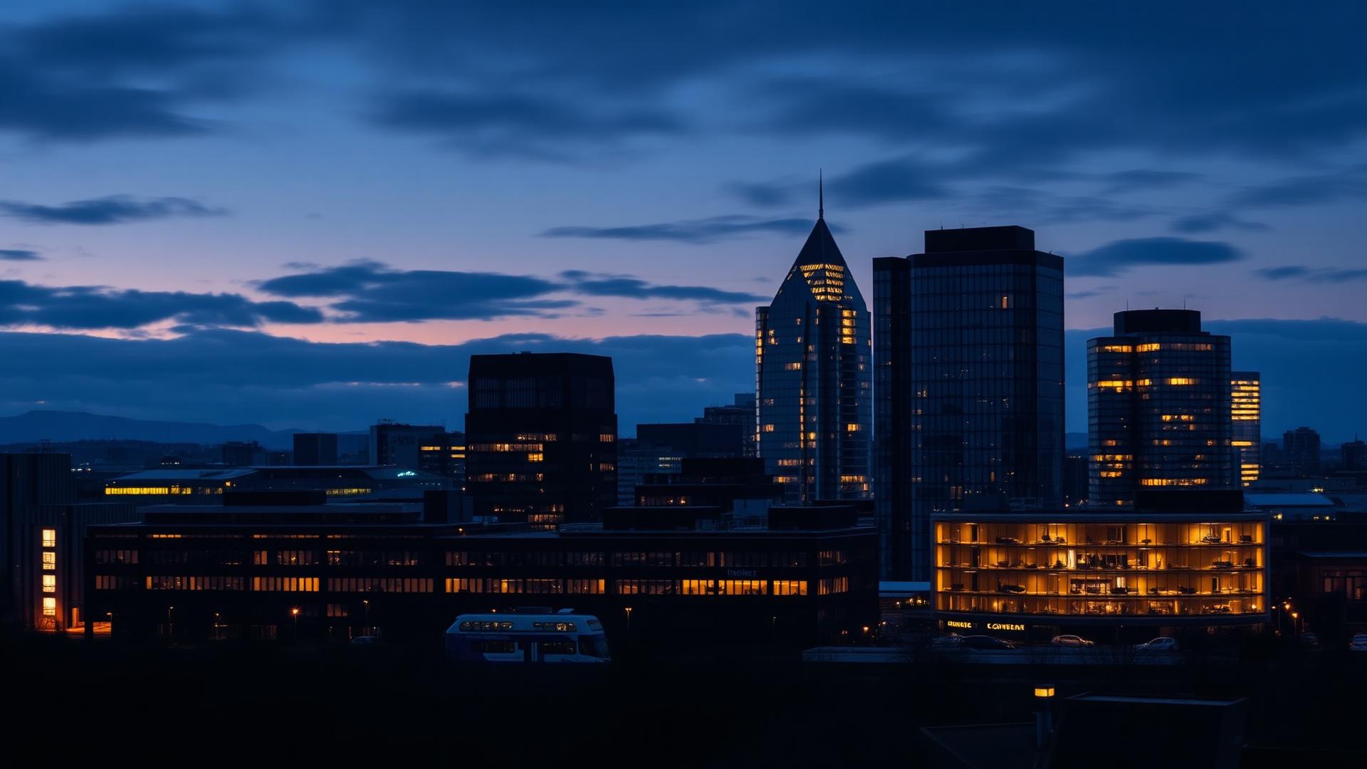 Manchester city skyline at dusk